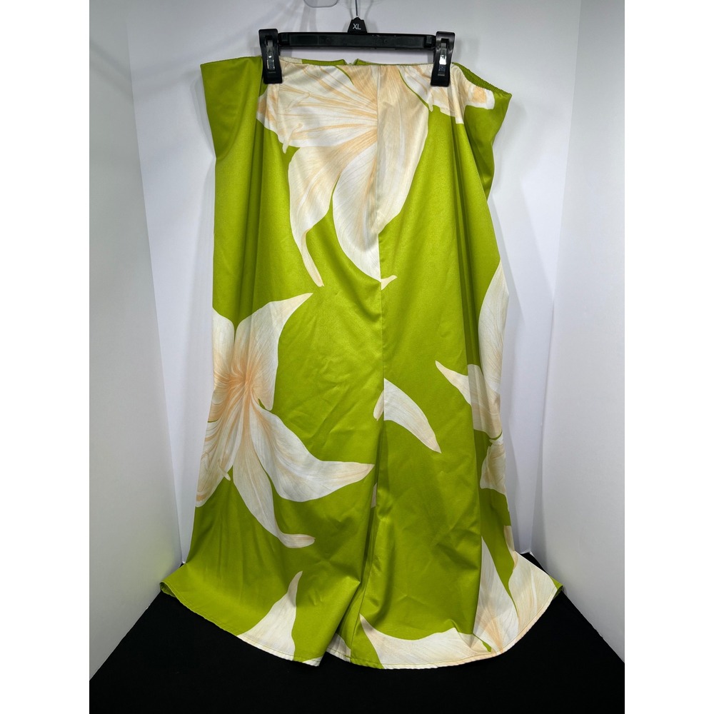 Lime Green Floral Lily Print Satin Maxi Skirt XL Tropical Summer SHEIN